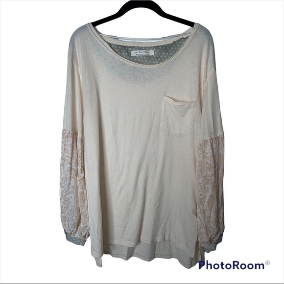 FREE PEOPLE Ivory Patchwork Balloon Sleeve Jade Oversized Top Small Boho - Picture 5 of 10